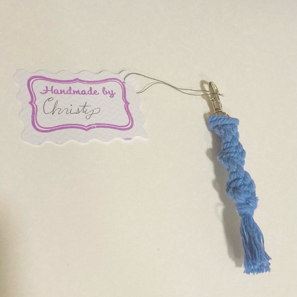 Blue Spiral Macrame Keychain Accessory - Picture 2 of 5